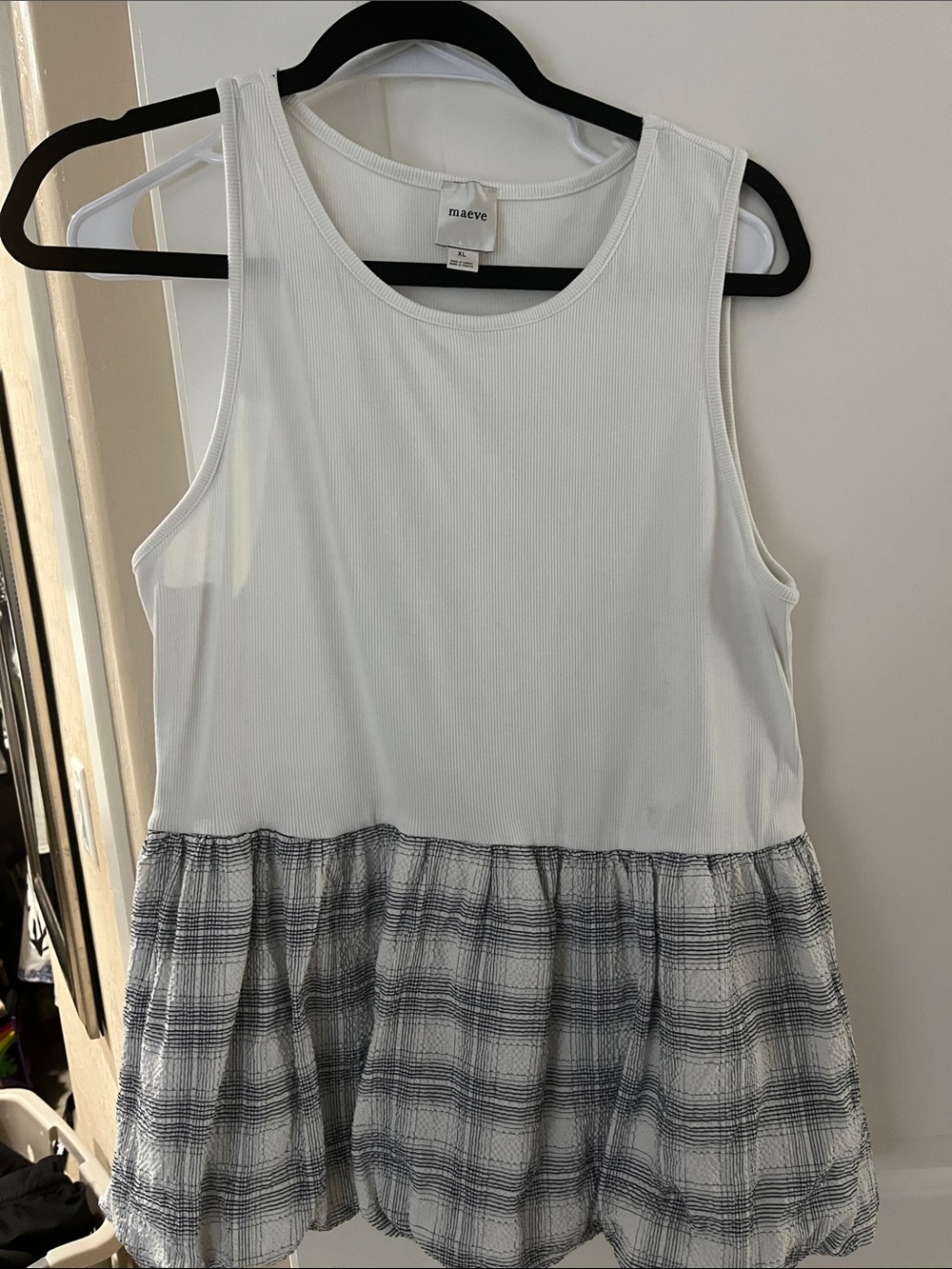 Maeve White Tank with Gray Plaid Peplum